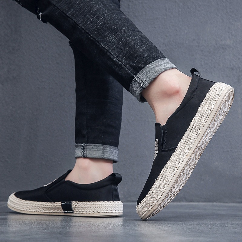 black Breathable shoes for man - Espadrille Slip On บทวิจารณ์และราคา