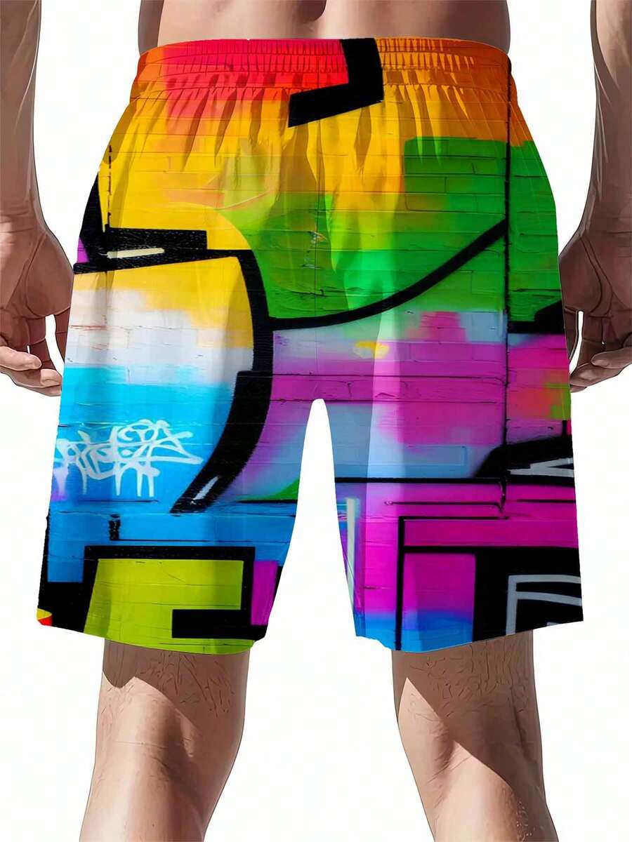 Mens Rainbow Graffiti Print Sw - Swim Trunk Quick Dry บทวิจารณ์และราคา