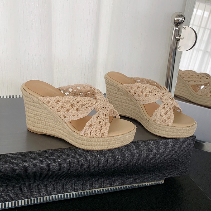 MKKHOU Women Woven Straw Wedge - Espadrille Slip On บทวิจารณ์และราคา