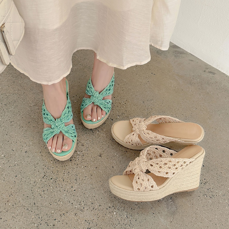 MKKHOU Women Woven Straw Wedge - Espadrille Slip On บทวิจารณ์และราคา