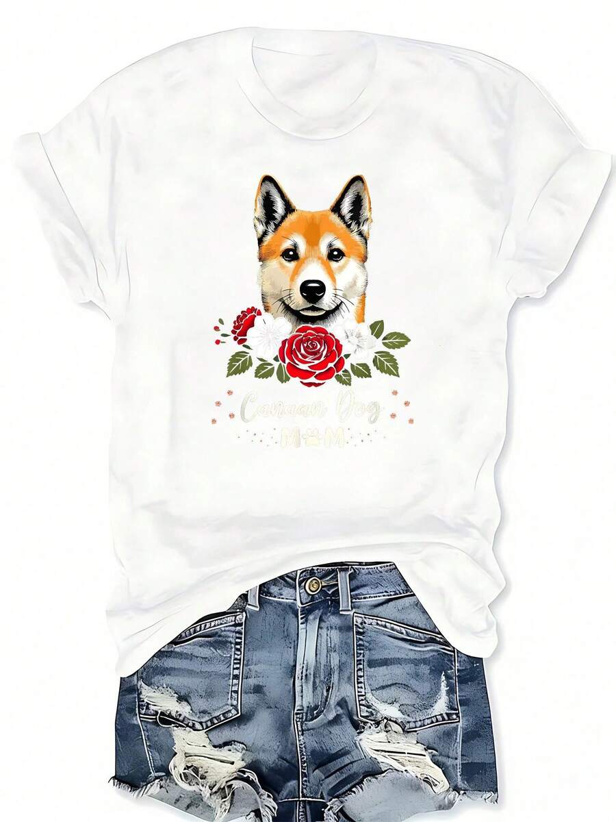 Canaan Dog Rose Floral Graphic - Tee Graphic Print บทวิจารณ์และราคา