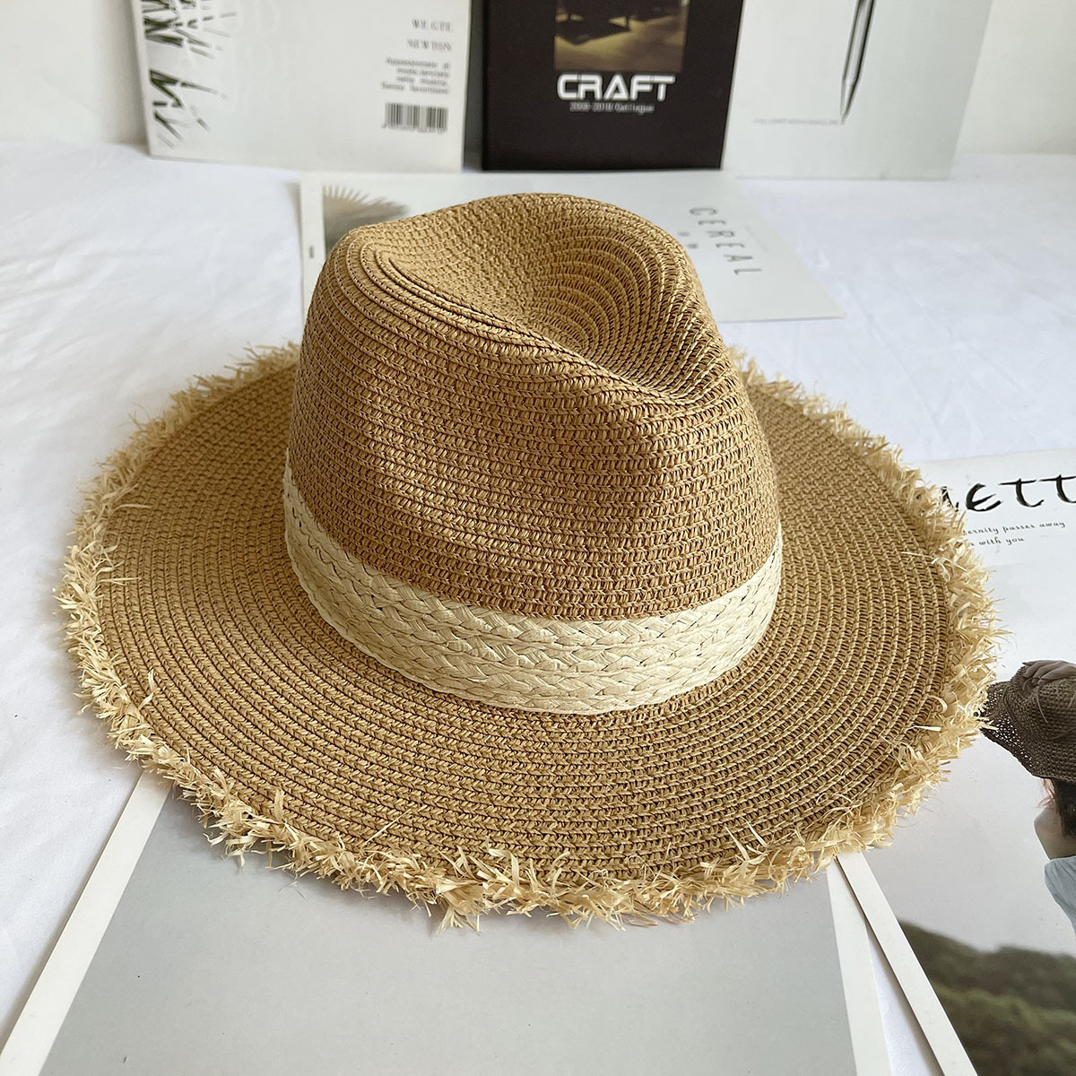 Fringed Brim Panama Hat Wide B - Bucket Hat Straw บทวิจารณ์และราคา