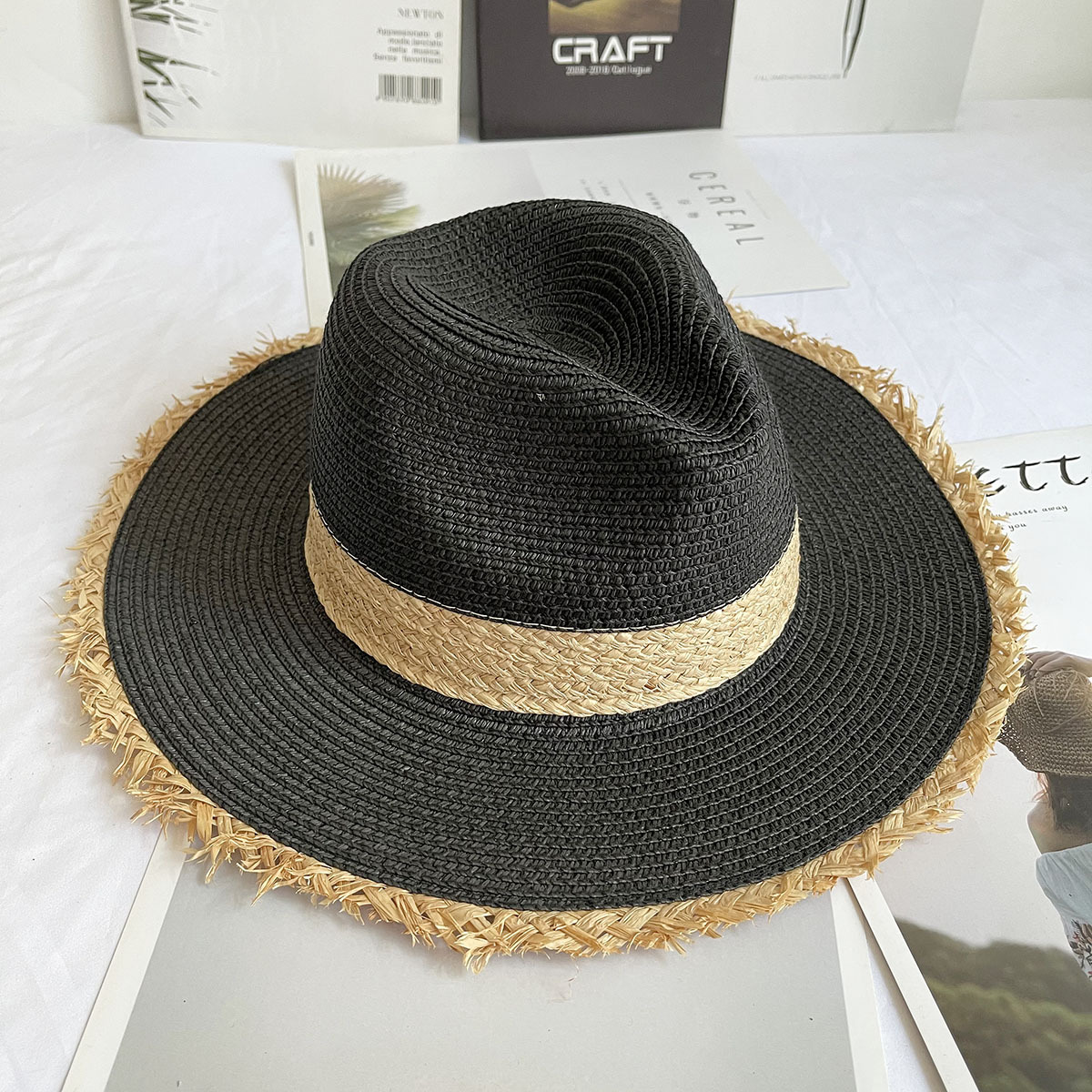 Fringed Brim Panama Hat Wide B - Bucket Hat Straw บทวิจารณ์และราคา