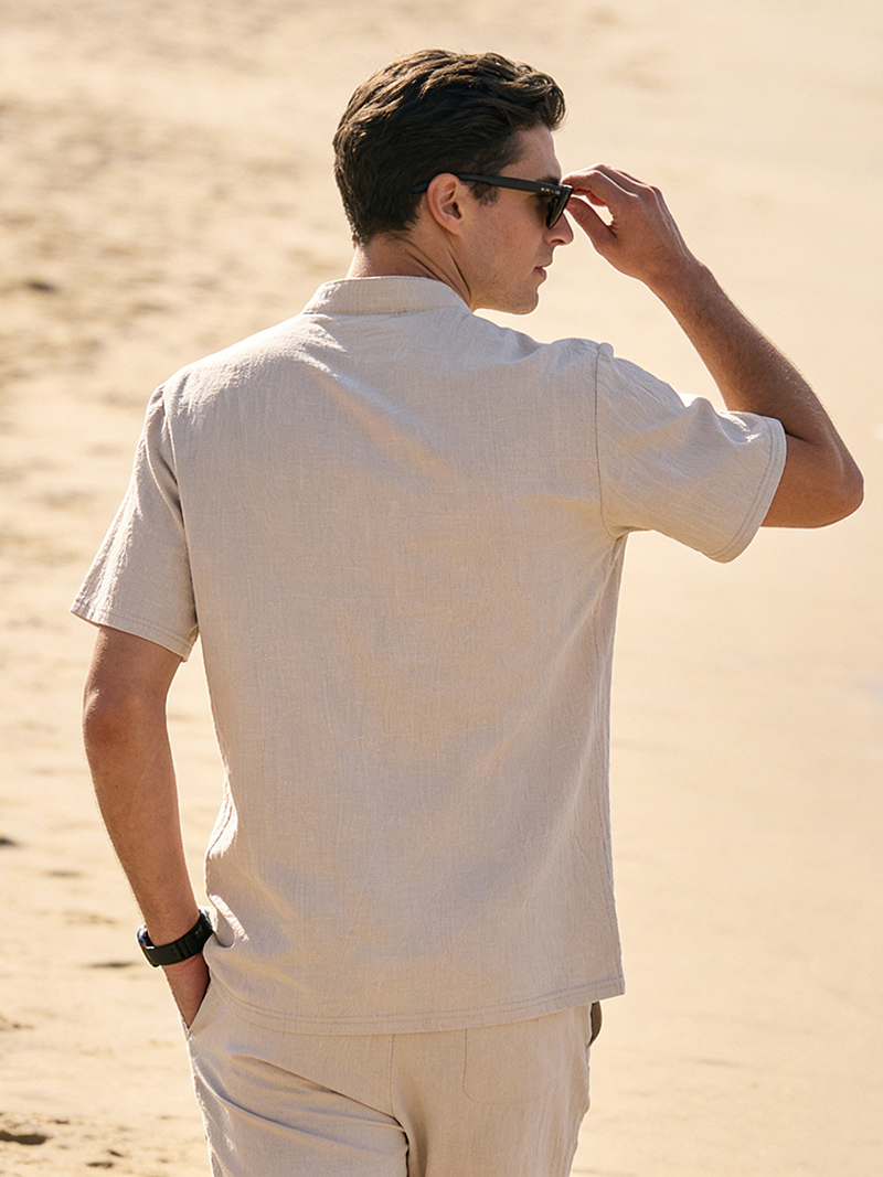 Men's Cotton Linen Henley Shir - Linen Shirt Breathable บทวิจารณ์และราคา