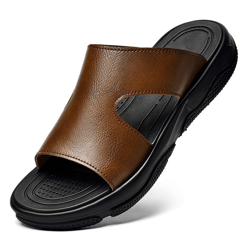 Men's Leather Slide Sandals No - Flip Flop Leather Men บทวิจารณ์และราคา