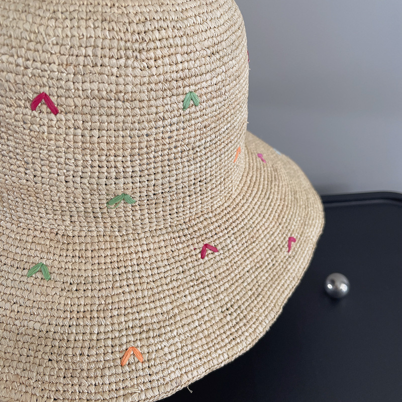 Women Embroidery Heart Raffia  - Bucket Hat Straw บทวิจารณ์และราคา