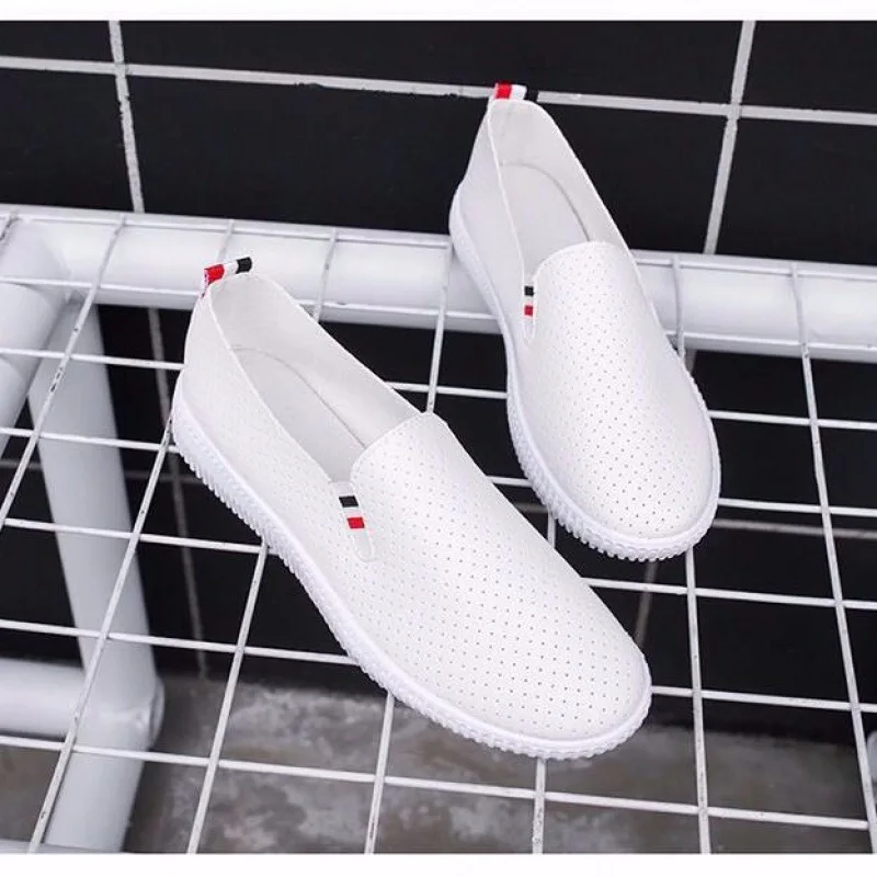 Women Sneakers White Flats Cut - Espadrille Slip On บทวิจารณ์และราคา