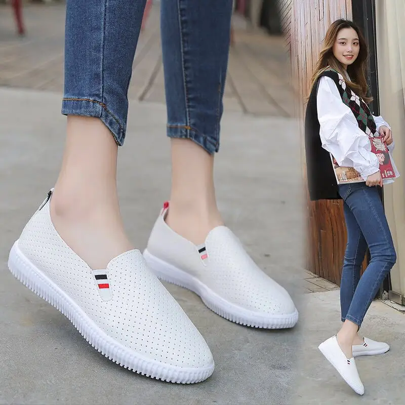 Women Sneakers White Flats Cut - Espadrille Slip On บทวิจารณ์และราคา