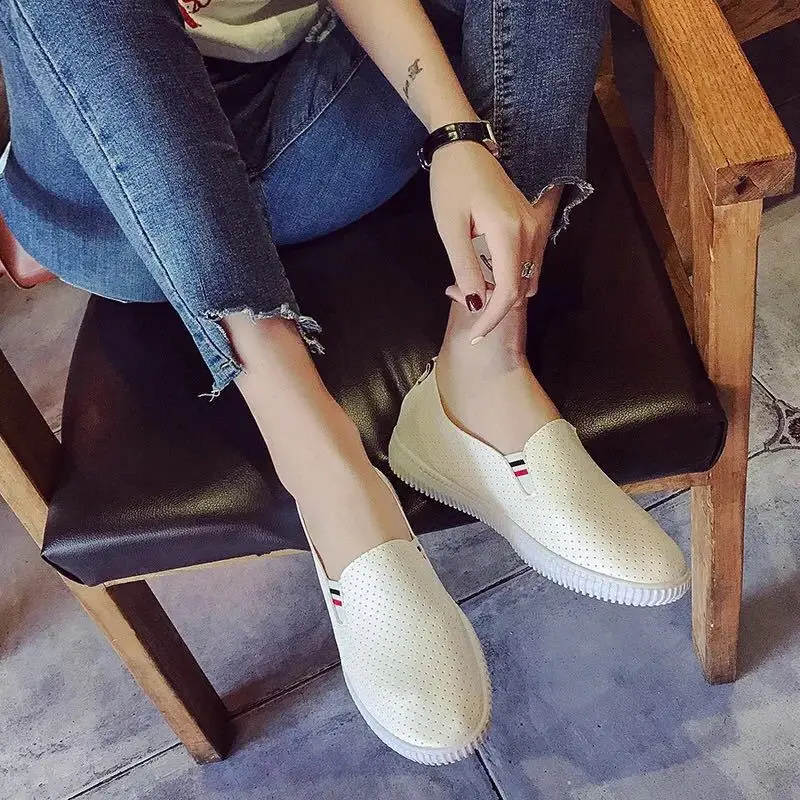 Women Sneakers White Flats Cut - Espadrille Slip On บทวิจารณ์และราคา