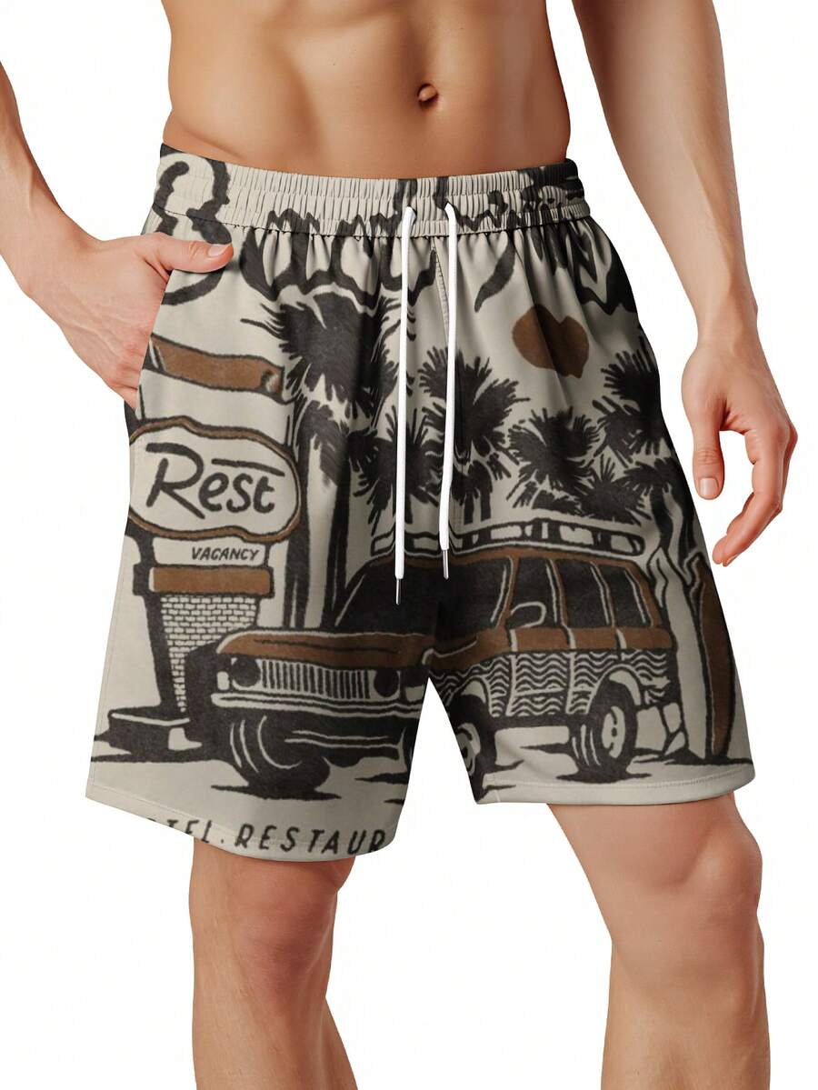 Mens Beach Trip Print Board Sh - Swim Trunk Quick Dry บทวิจารณ์และราคา