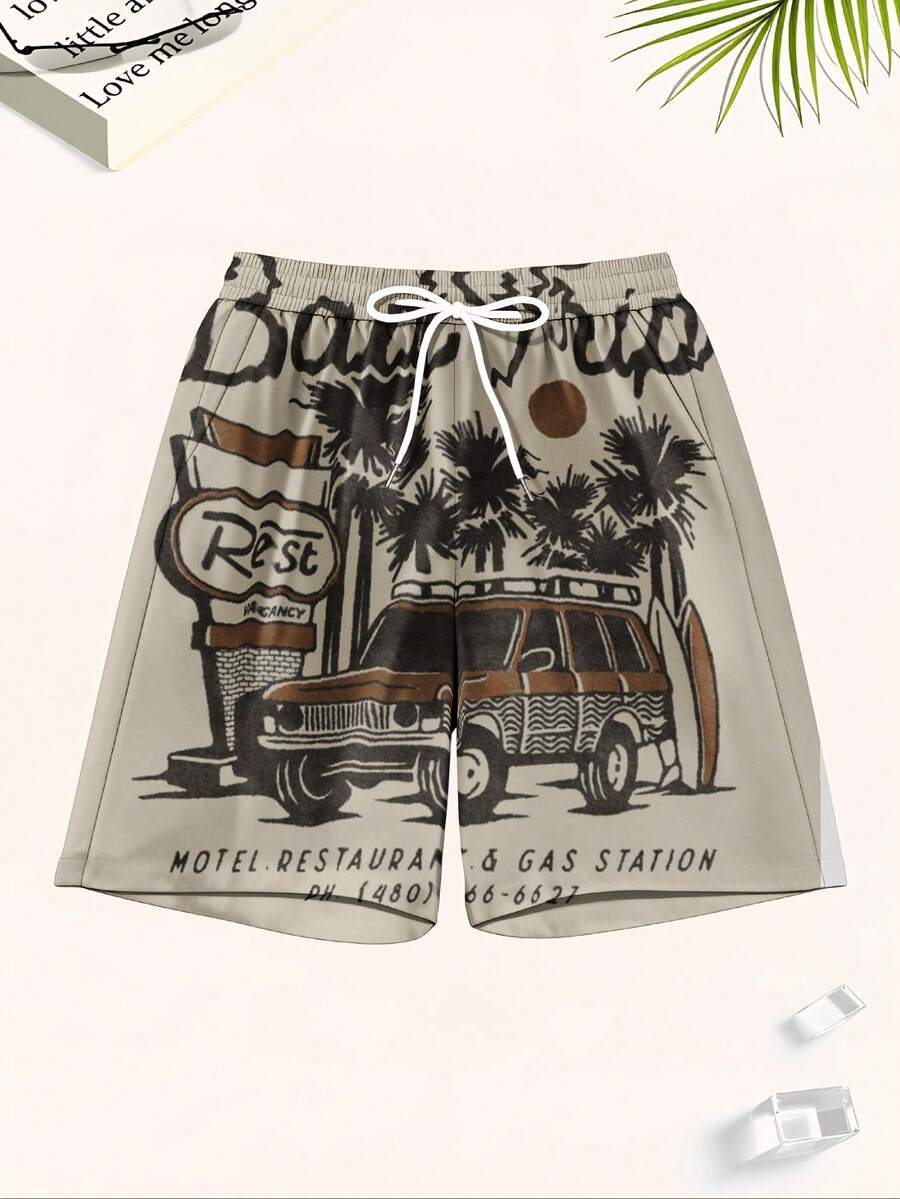 Mens Beach Trip Print Board Sh - Swim Trunk Quick Dry บทวิจารณ์และราคา