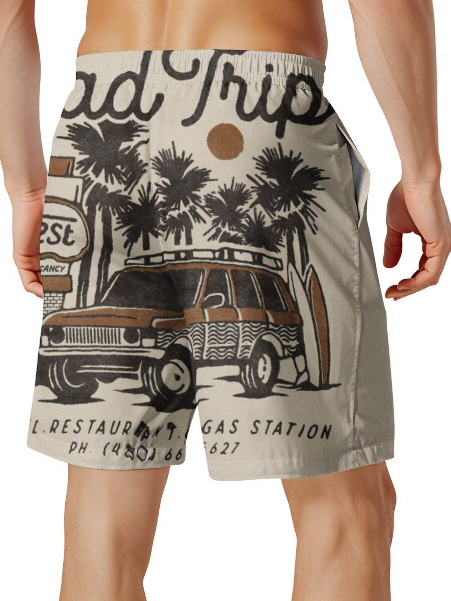 Mens Beach Trip Print Board Sh - Swim Trunk Quick Dry บทวิจารณ์และราคา