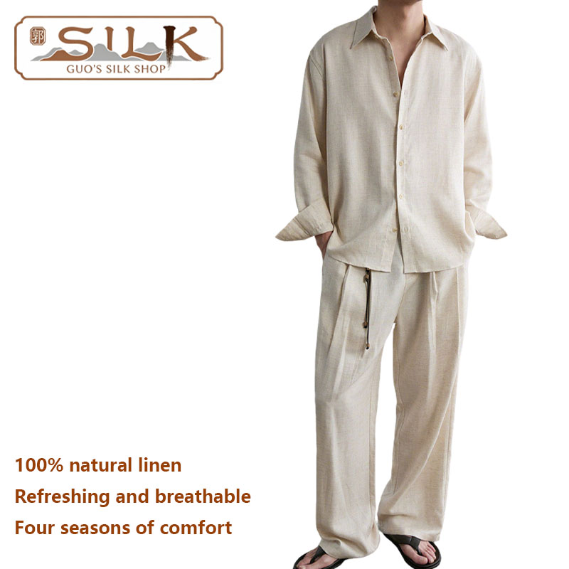 High-end Natural Linen Men's S - Linen Shirt Breathable บทวิจารณ์และราคา