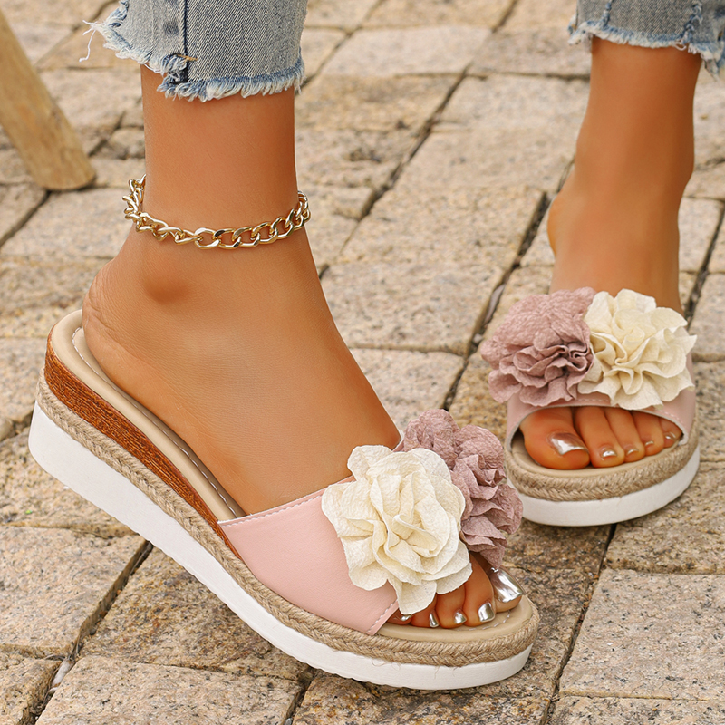 Women's Pink Flower Decor Plat - Espadrille Slip On บทวิจารณ์และราคา