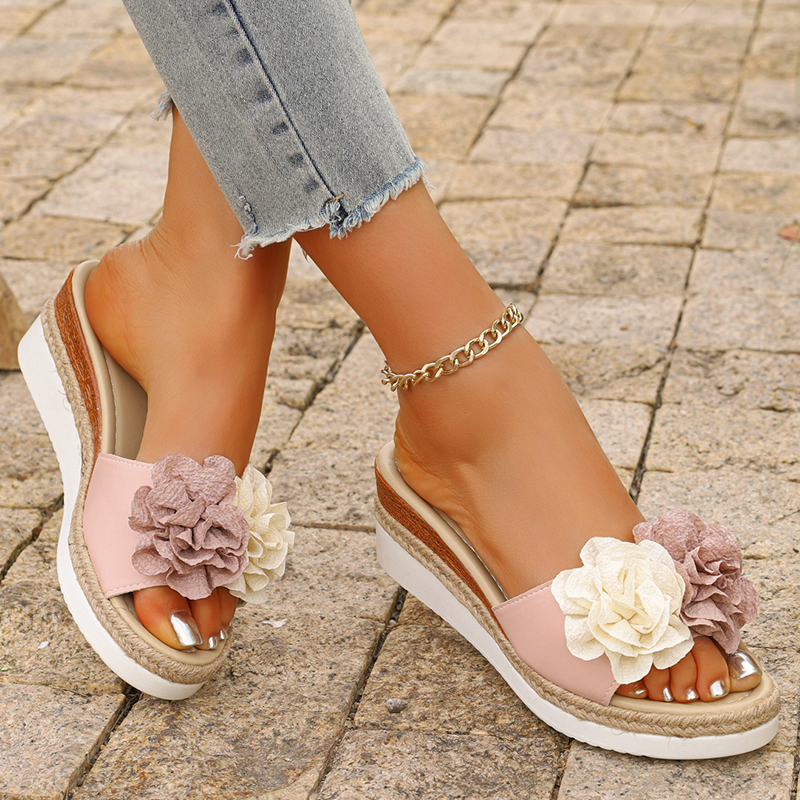 Women's Pink Flower Decor Plat - Espadrille Slip On บทวิจารณ์และราคา