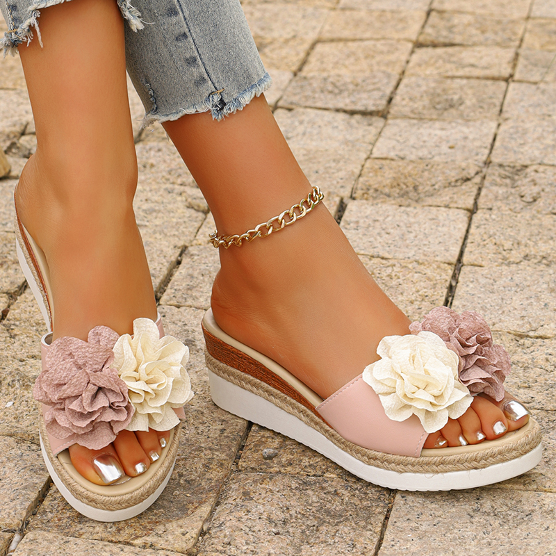 Women's Pink Flower Decor Plat - Espadrille Slip On บทวิจารณ์และราคา