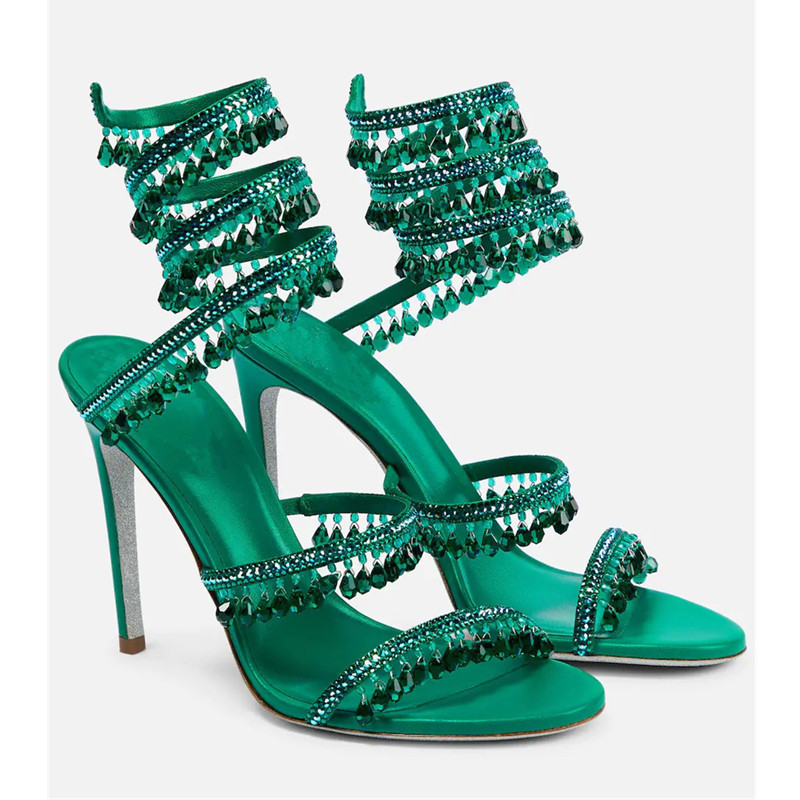 Sexy Green Crystal Fringe Stil - Casual Sandal Leather บทวิจารณ์และราคา