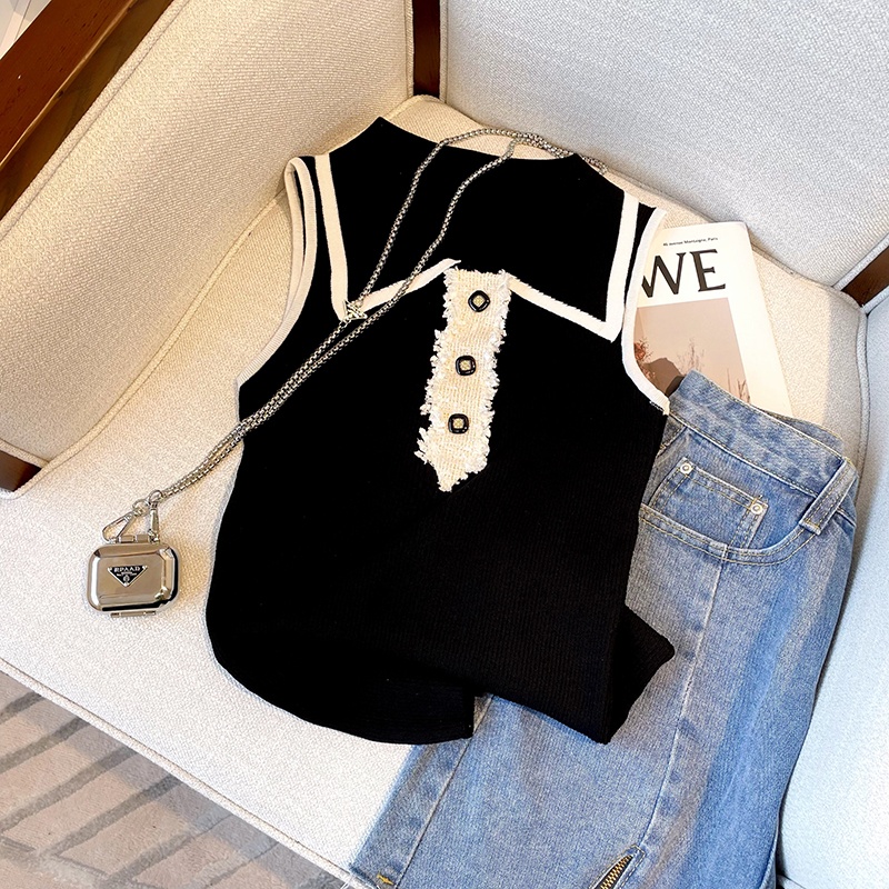 Slim Fit Knitted Vest Women's  - Shirt Camp Collar บทวิจารณ์และราคา