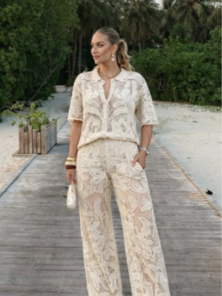 Women's Stylish 2 Piece Set Cr - Resort Shirt Floral บทวิจารณ์และราคา
