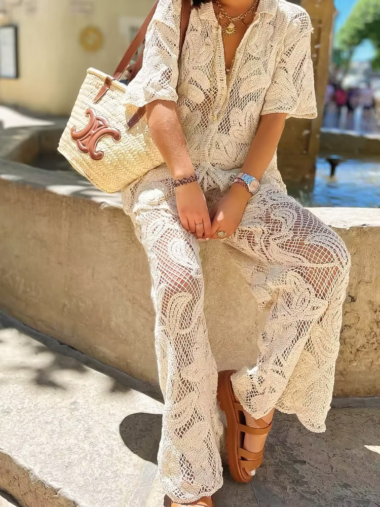 Women's Stylish 2 Piece Set Cr - Resort Shirt Floral บทวิจารณ์และราคา