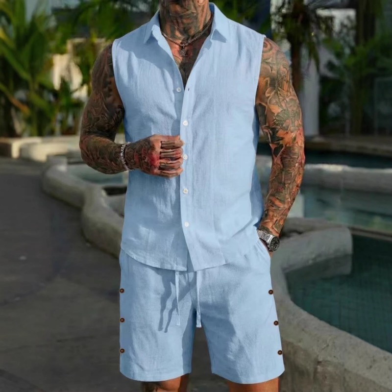 Men's 2 Piece Linen Textured S - Short Linen Drawstring บทวิจารณ์และราคา