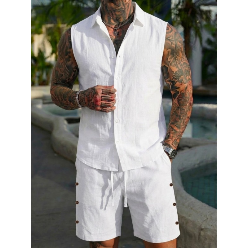 Men's 2 Piece Linen Textured S - Short Linen Drawstring บทวิจารณ์และราคา