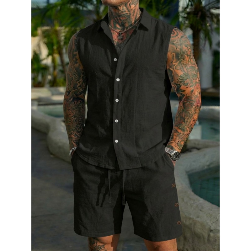 Men's 2 Piece Linen Textured S - Short Linen Drawstring บทวิจารณ์และราคา
