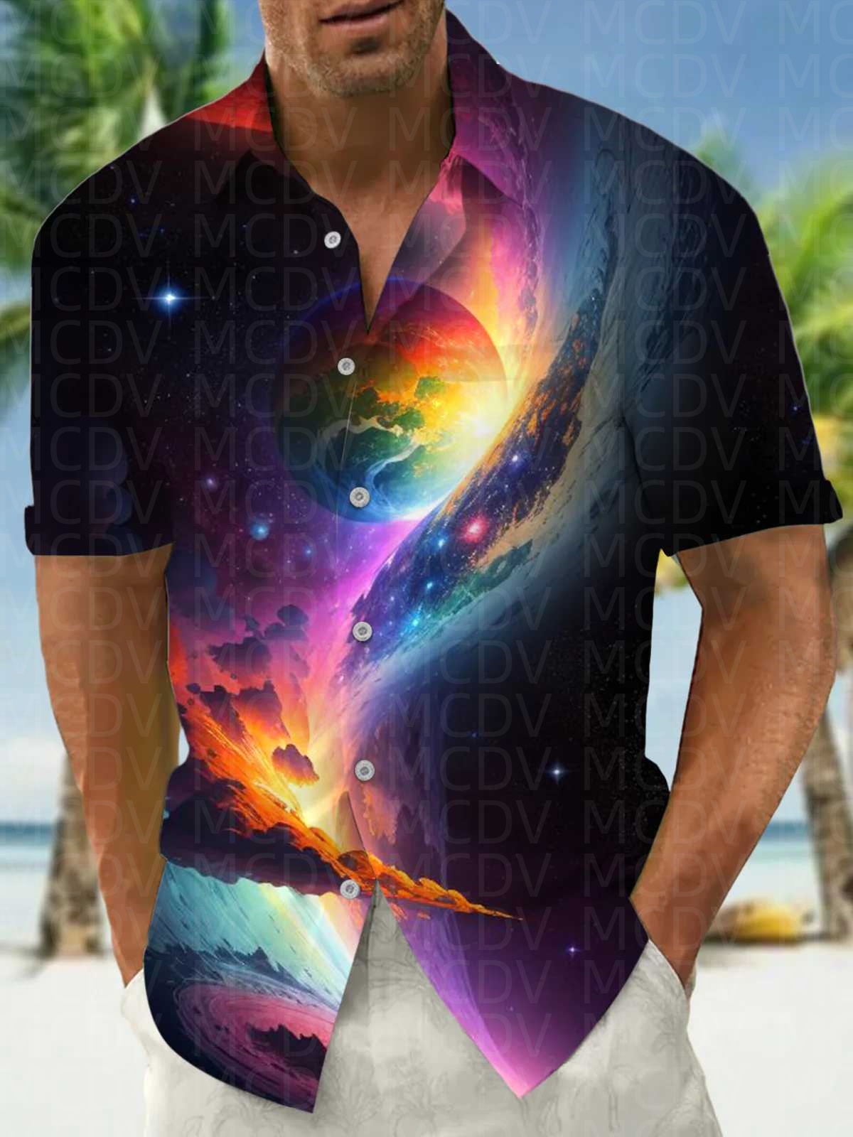 Sun Pattern Style Men's Hawaii - Shirt Camp Collar บทวิจารณ์และราคา