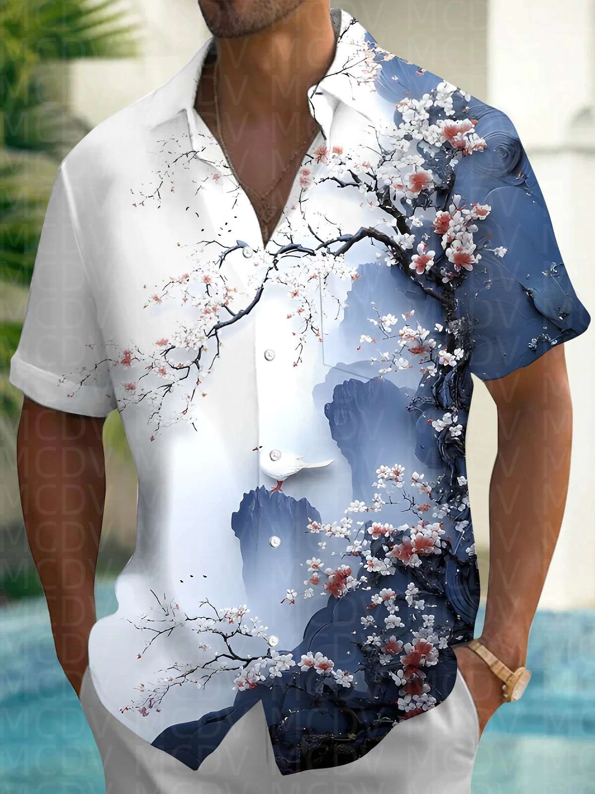Sun Pattern Style Men's Hawaii - Shirt Camp Collar บทวิจารณ์และราคา