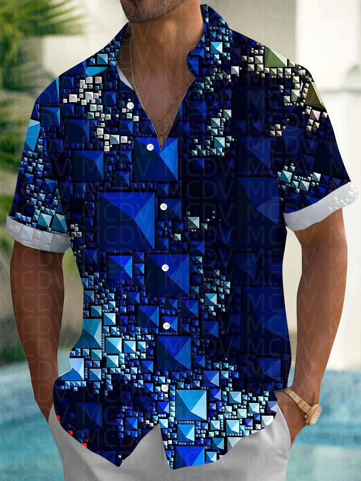 Sun Pattern Style Men's Hawaii - Shirt Camp Collar บทวิจารณ์และราคา