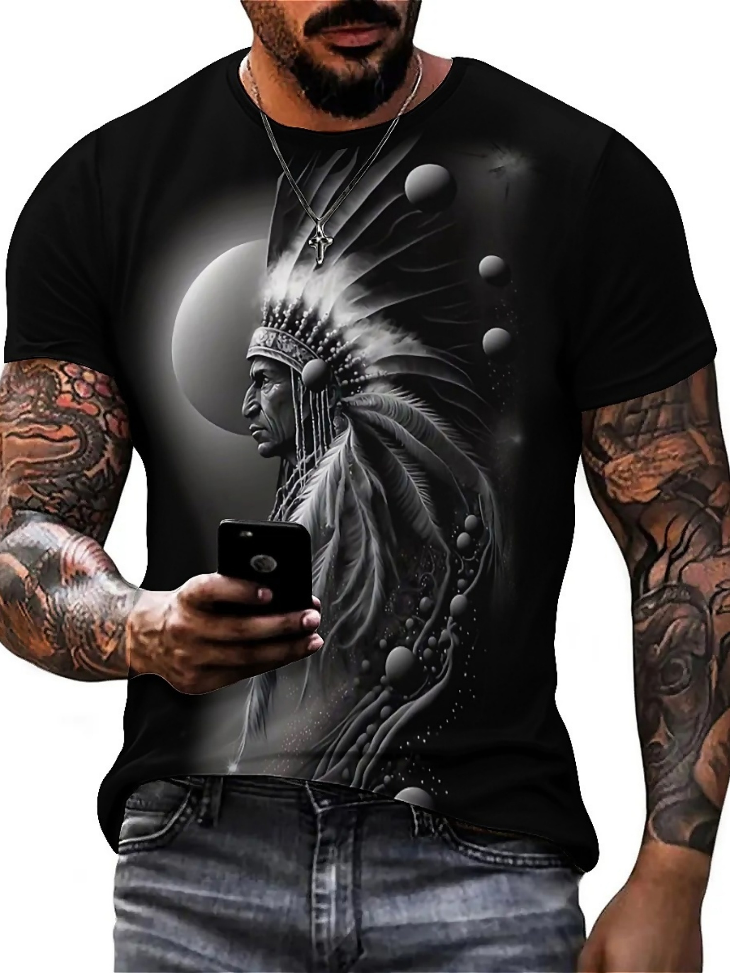 Men's 3D Printed Tribal Chieft - Tee Graphic Print บทวิจารณ์และราคา