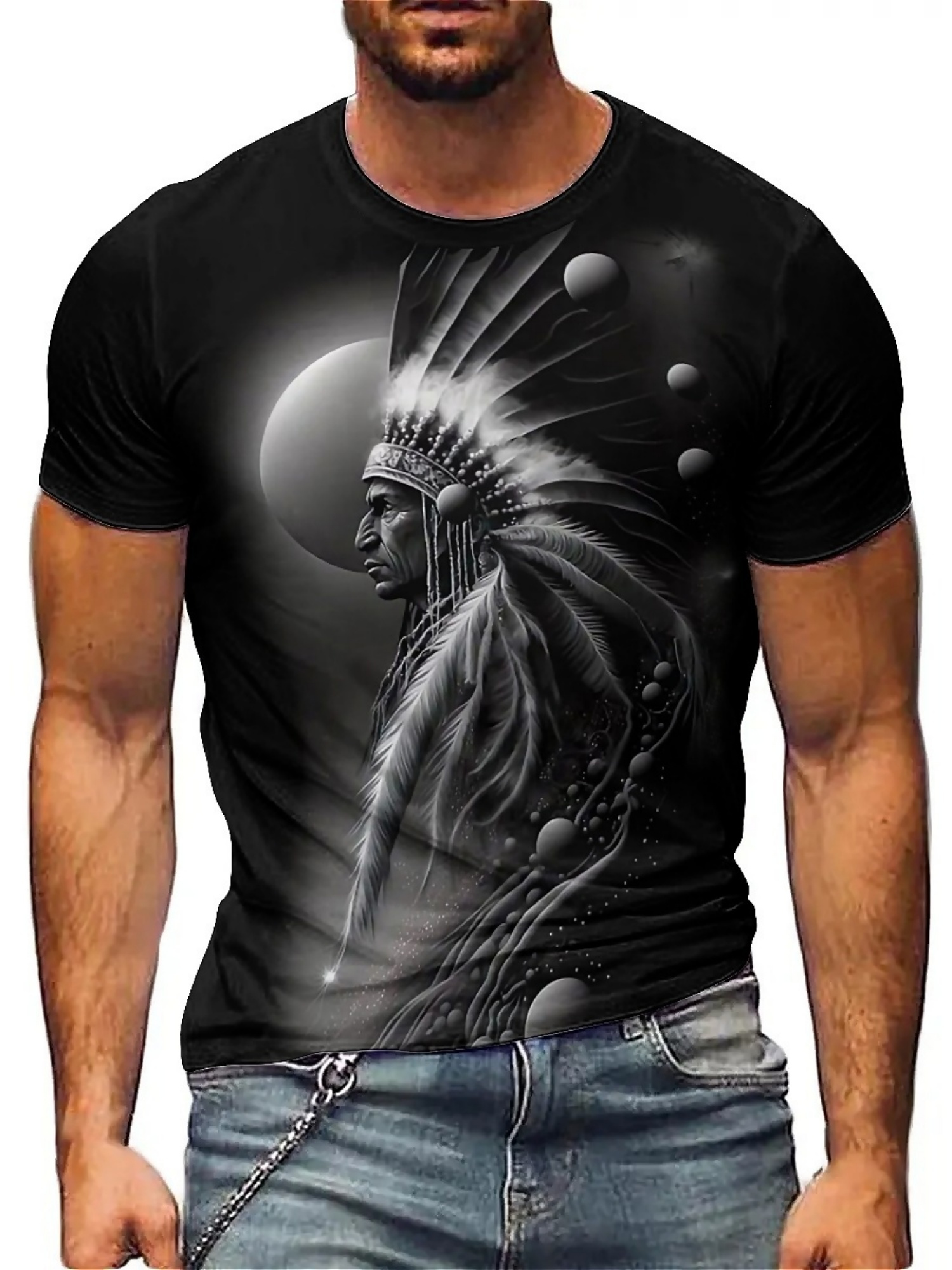Men's 3D Printed Tribal Chieft - Tee Graphic Print บทวิจารณ์และราคา