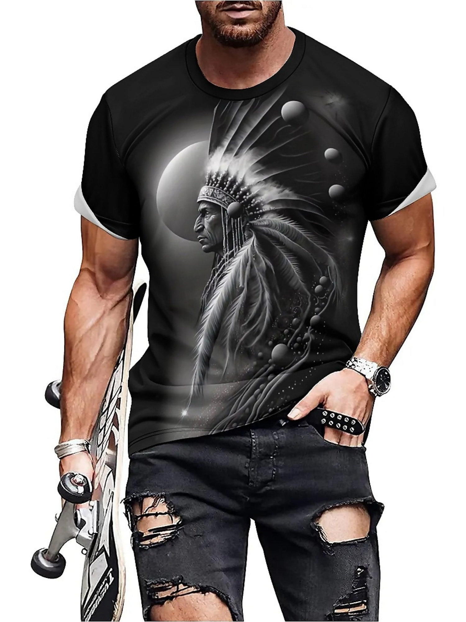 Men's 3D Printed Tribal Chieft - Tee Graphic Print บทวิจารณ์และราคา