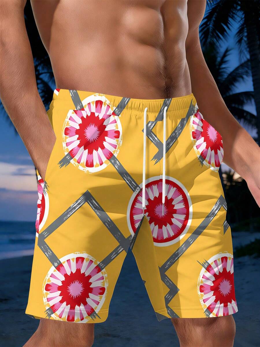 Mens Geometric Floral Print Be - Swim Trunk Quick Dry บทวิจารณ์และราคา
