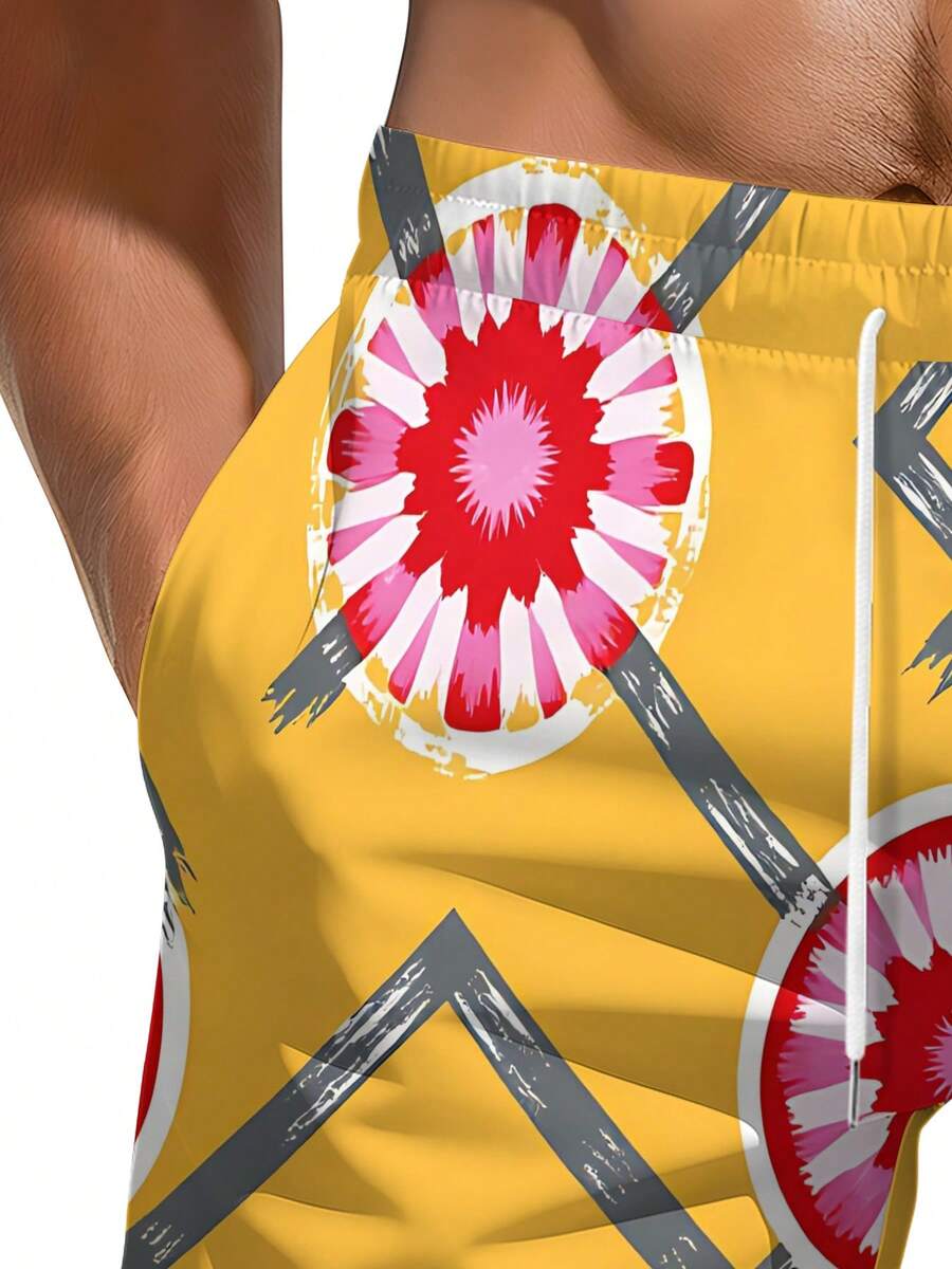 Mens Geometric Floral Print Be - Swim Trunk Quick Dry บทวิจารณ์และราคา