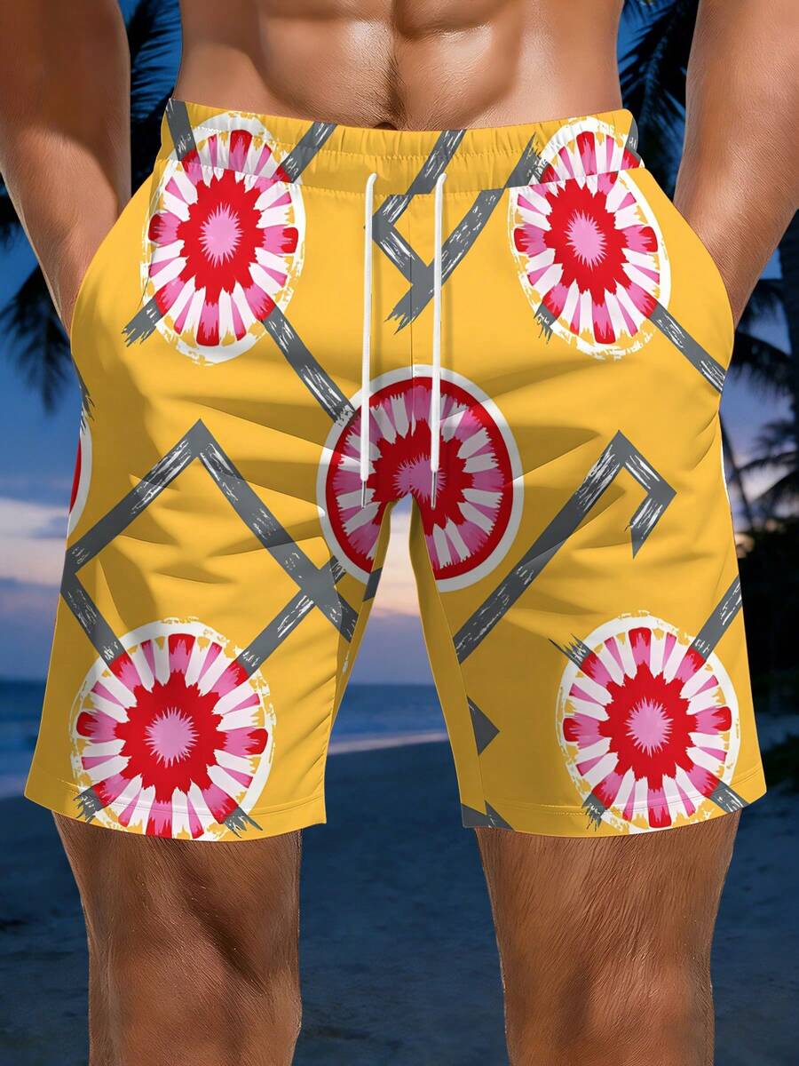 Mens Geometric Floral Print Be - Swim Trunk Quick Dry บทวิจารณ์และราคา
