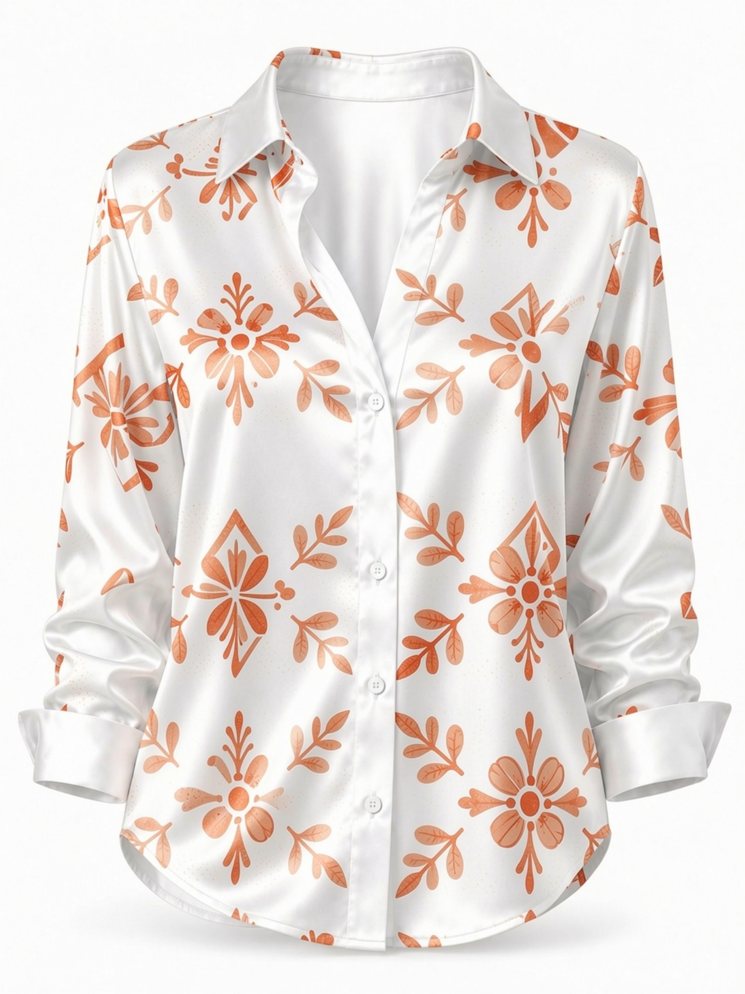Cream Orange Floral Satin Blou - Resort Shirt Floral บทวิจารณ์และราคา