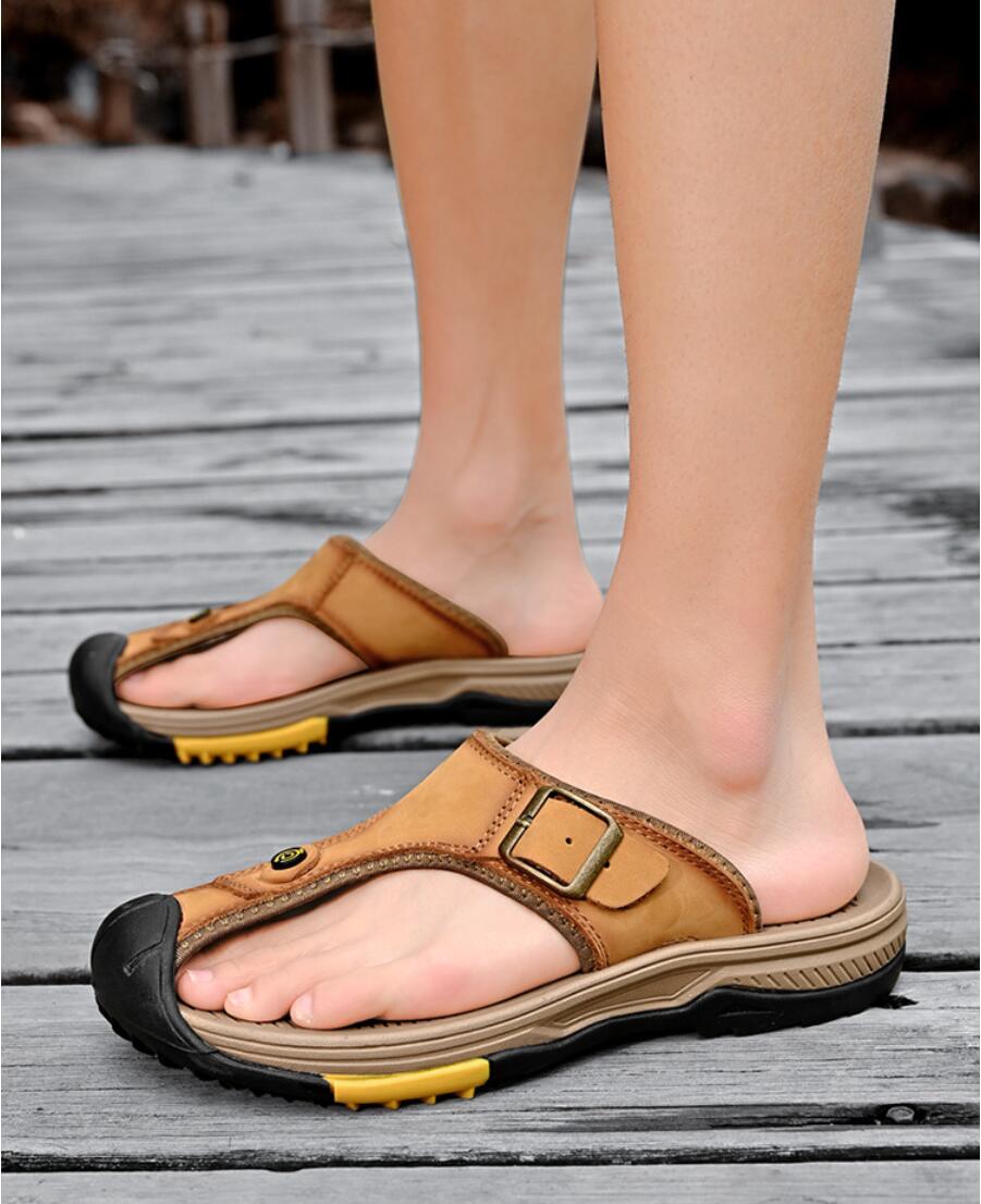 Genuine Leather Sandals Men Br - Flip Flop Leather Men บทวิจารณ์และราคา