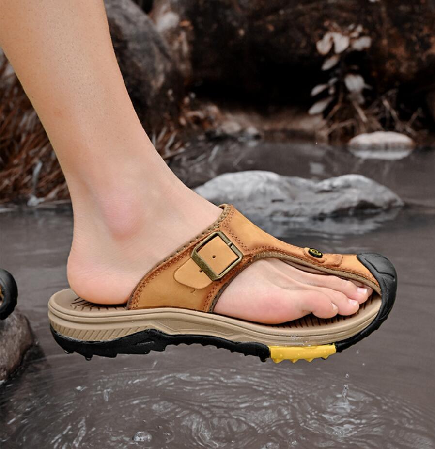 Genuine Leather Sandals Men Br - Flip Flop Leather Men บทวิจารณ์และราคา