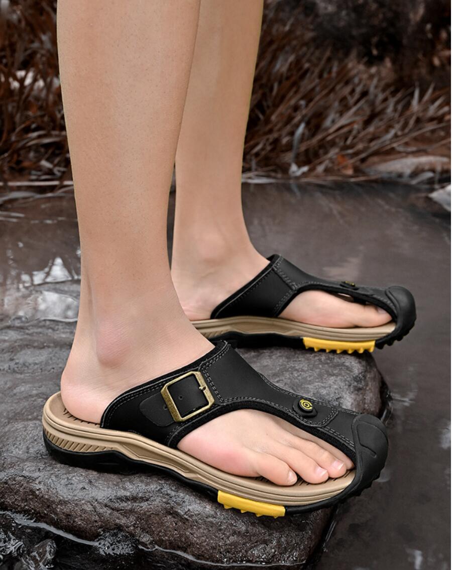 Genuine Leather Sandals Men Br - Flip Flop Leather Men บทวิจารณ์และราคา