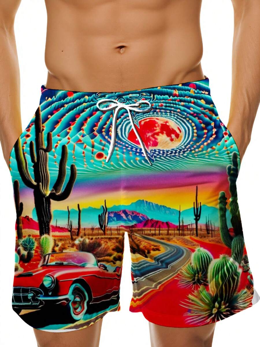 Mens Desert Scene Swim Trunks  - Swim Trunk Quick Dry บทวิจารณ์และราคา