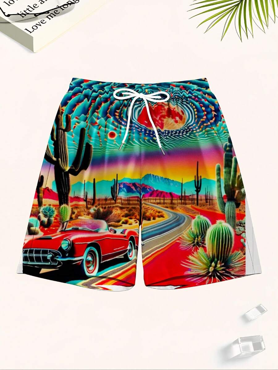 Mens Desert Scene Swim Trunks  - Swim Trunk Quick Dry บทวิจารณ์และราคา