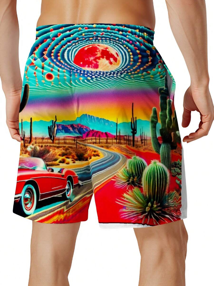 Mens Desert Scene Swim Trunks  - Swim Trunk Quick Dry บทวิจารณ์และราคา