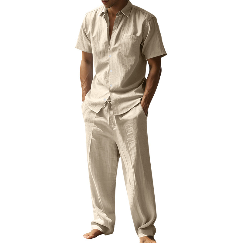 Summer linen lapel short-sleev - Short Linen Drawstring บทวิจารณ์และราคา