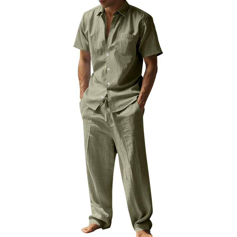 Summer linen lapel short-sleev - Short Linen Drawstring บทวิจารณ์และราคา