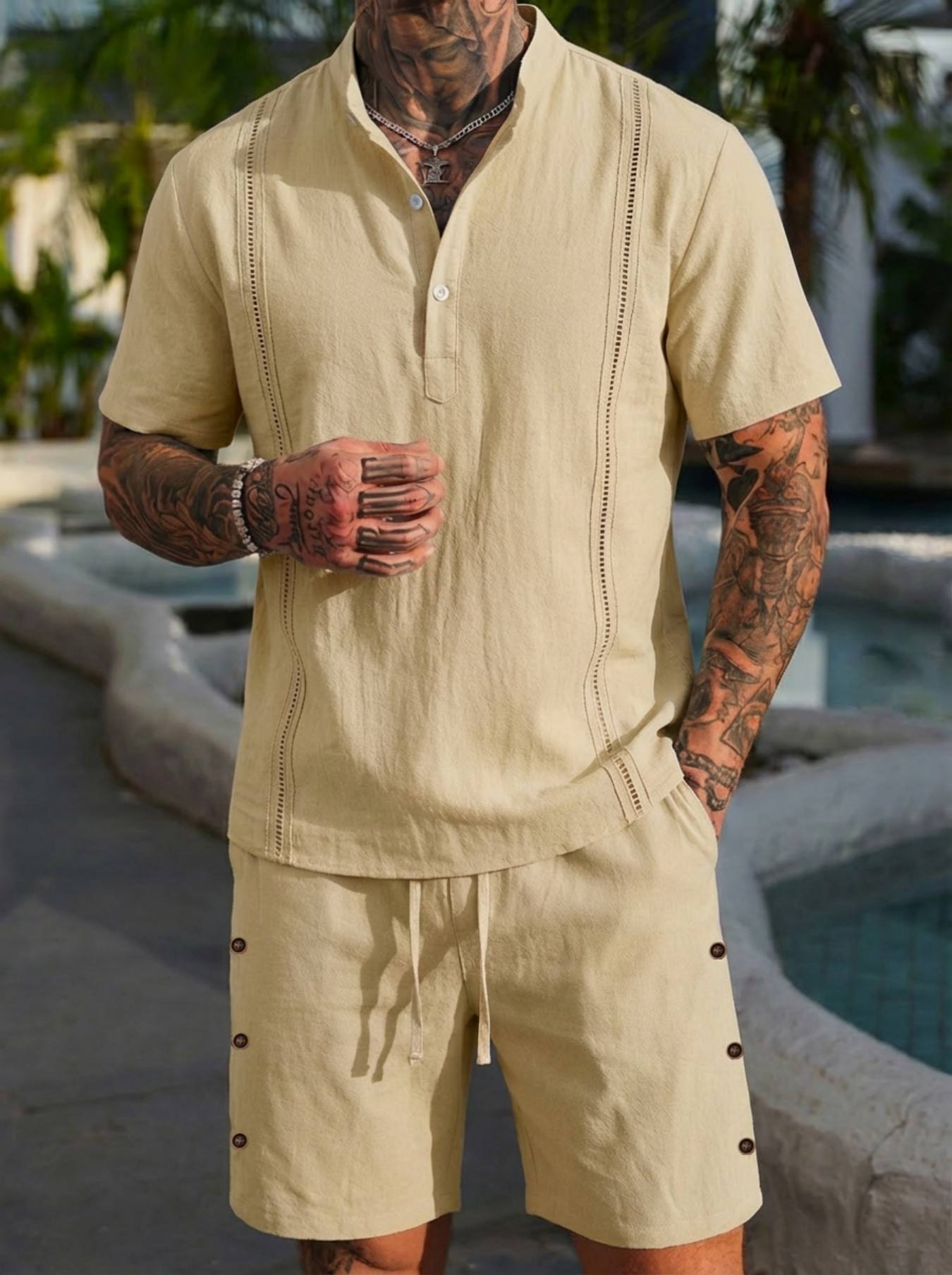 2026 men's summer beach casual - Short Linen Drawstring บทวิจารณ์และราคา
