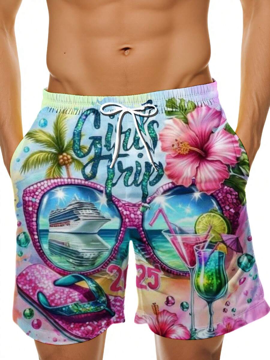 Mens Beach Swim Trunks 3D Prin - Swim Trunk Quick Dry บทวิจารณ์และราคา