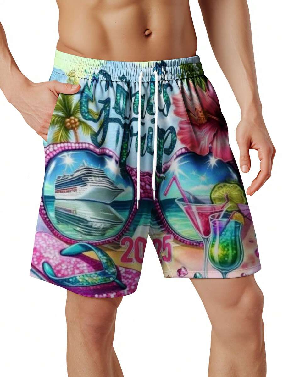 Mens Beach Swim Trunks 3D Prin - Swim Trunk Quick Dry บทวิจารณ์และราคา