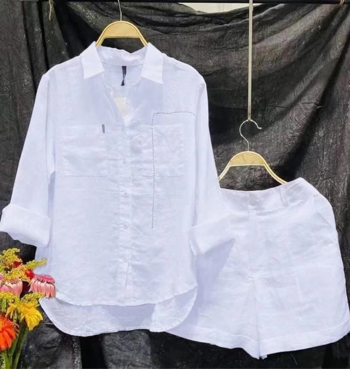 Fashion White Long Sleeve Shir - Linen Shirt Breathable บทวิจารณ์และราคา