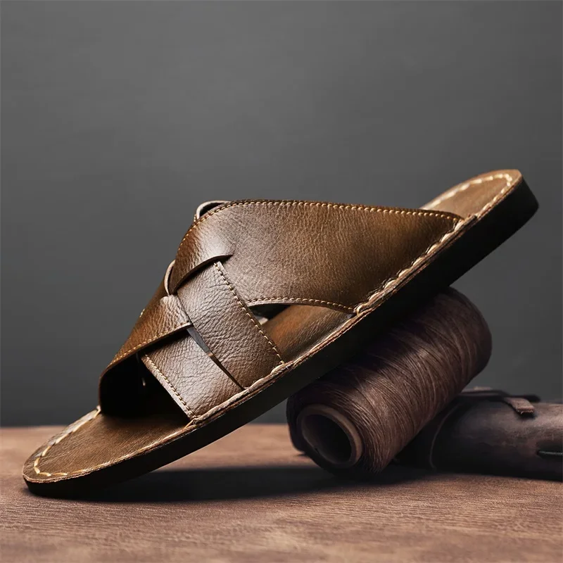 Genuine Leather Men Casual San - Flip Flop Leather Men บทวิจารณ์และราคา